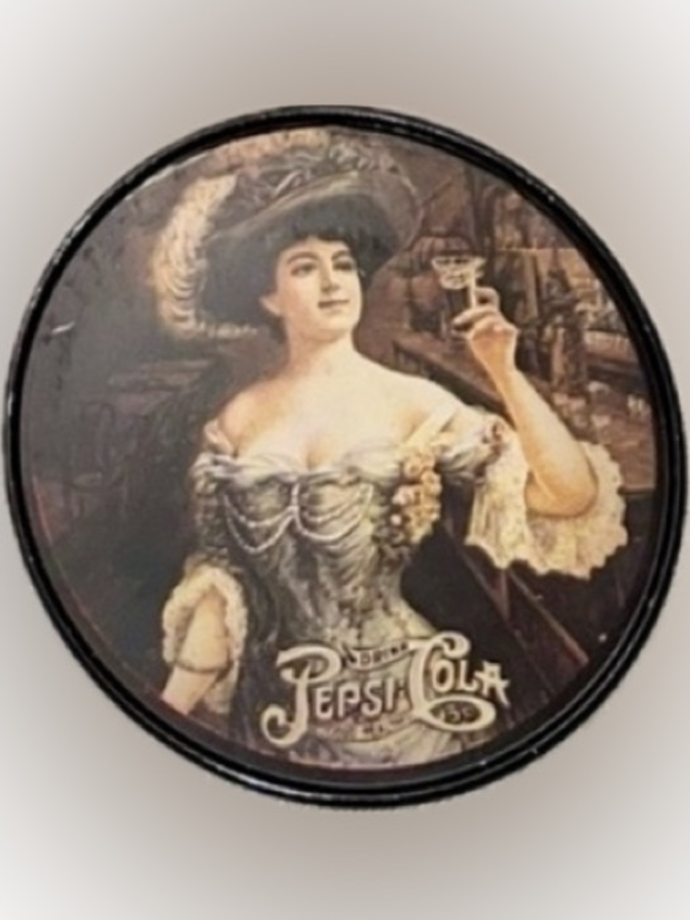 Pepsi Cola VTG 6 Metal Coaster Set Lidded Tin Victorian Gibson Girl Advertising